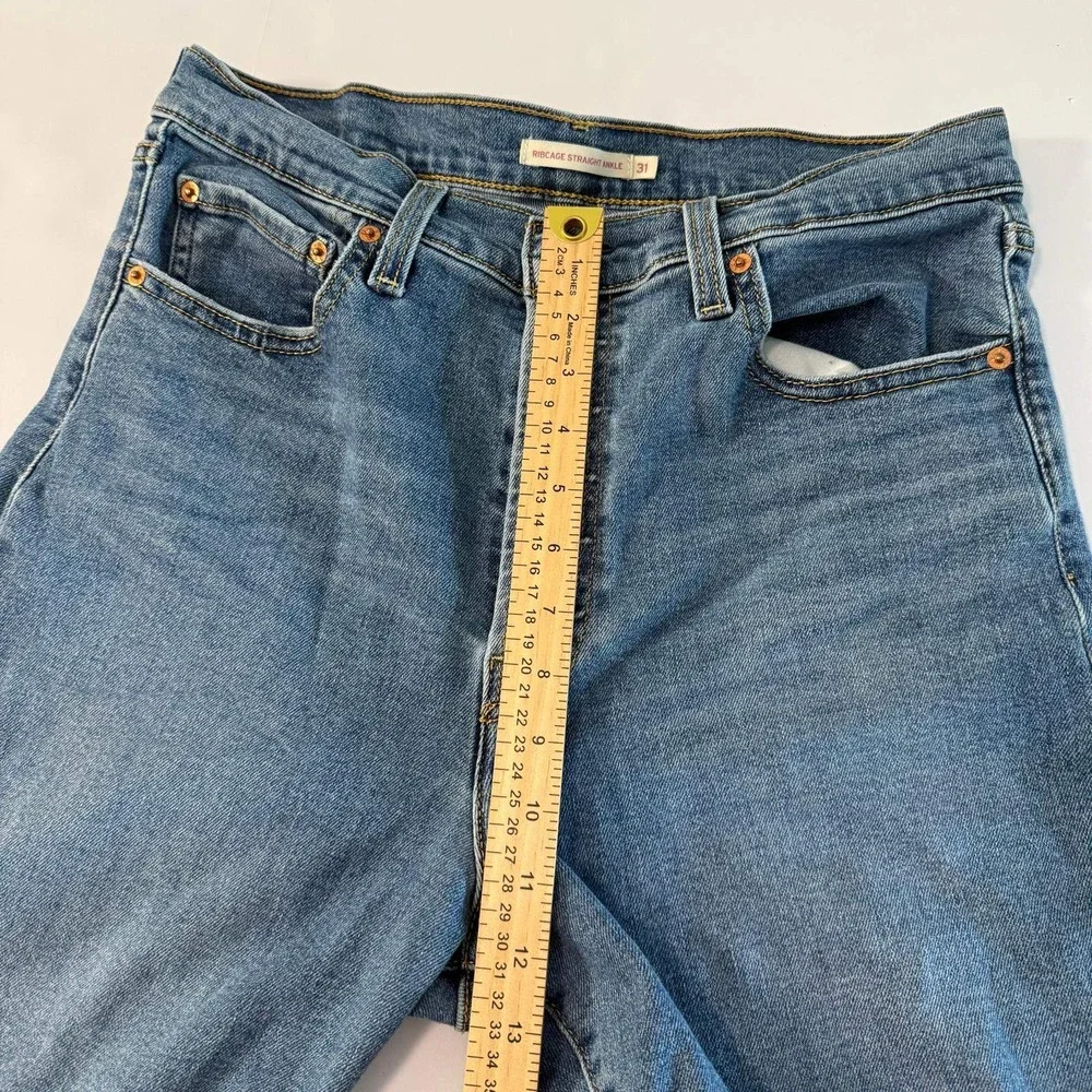 Levis Ribcage Straight Ankle Jeans Mens 31x27 Blue Denim High Rise Button Fly